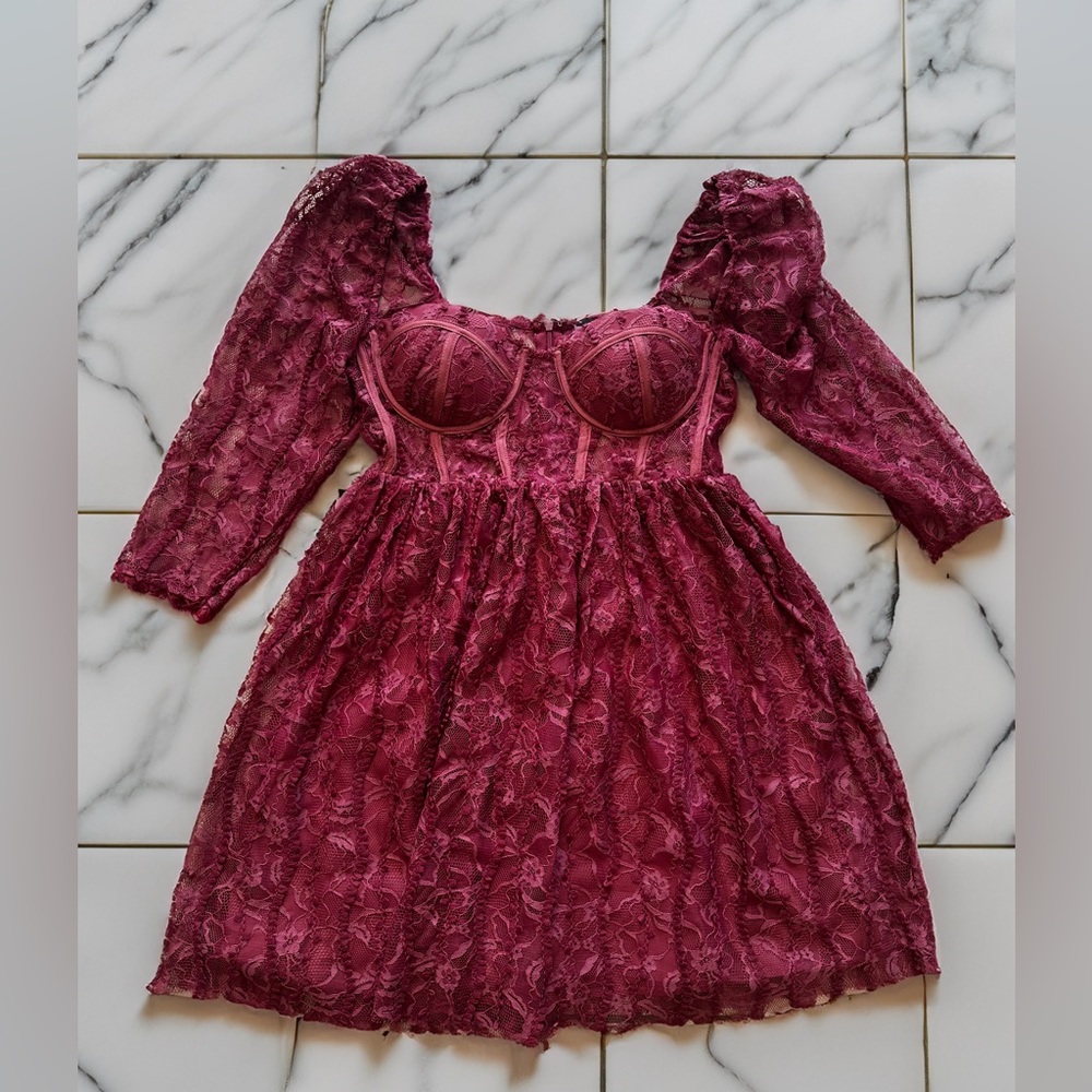 Burgundy lace fit&flare mini dress